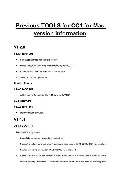 yamaha雅马哈TOOLS for CC1 for Mac Previous versions information